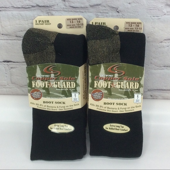 Copper Sole Renfro Foot Guard Black Boot Socks 2 Pair Big & Tall Sock Size 13-15 - Picture 4 of 5